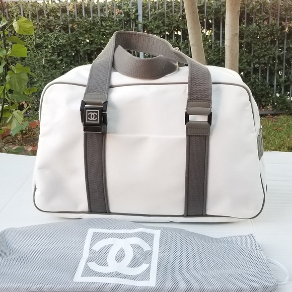 Chanel Rare Sports Line White Canvas Vintage Boston 40 duffle Carryall Tote bag - Picture 6 of 16